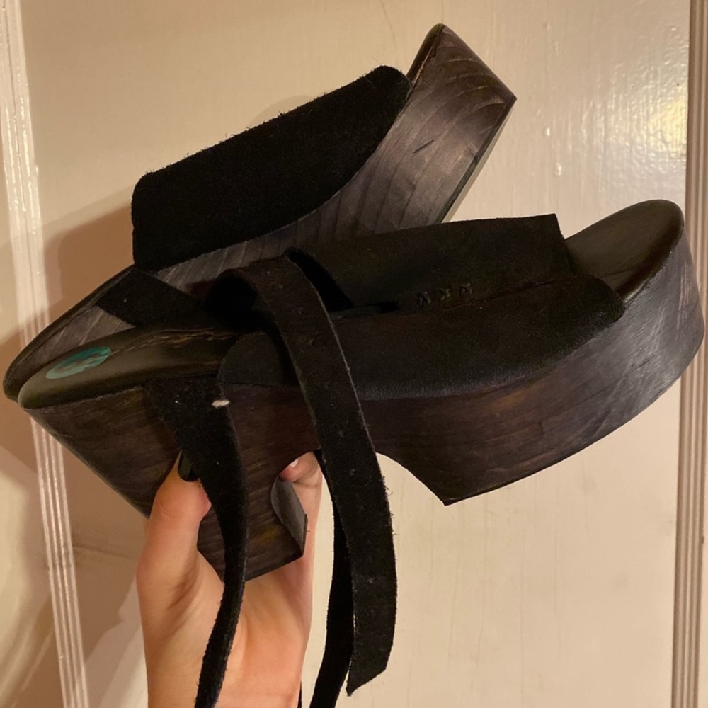 free people strap suede and wooden platforms